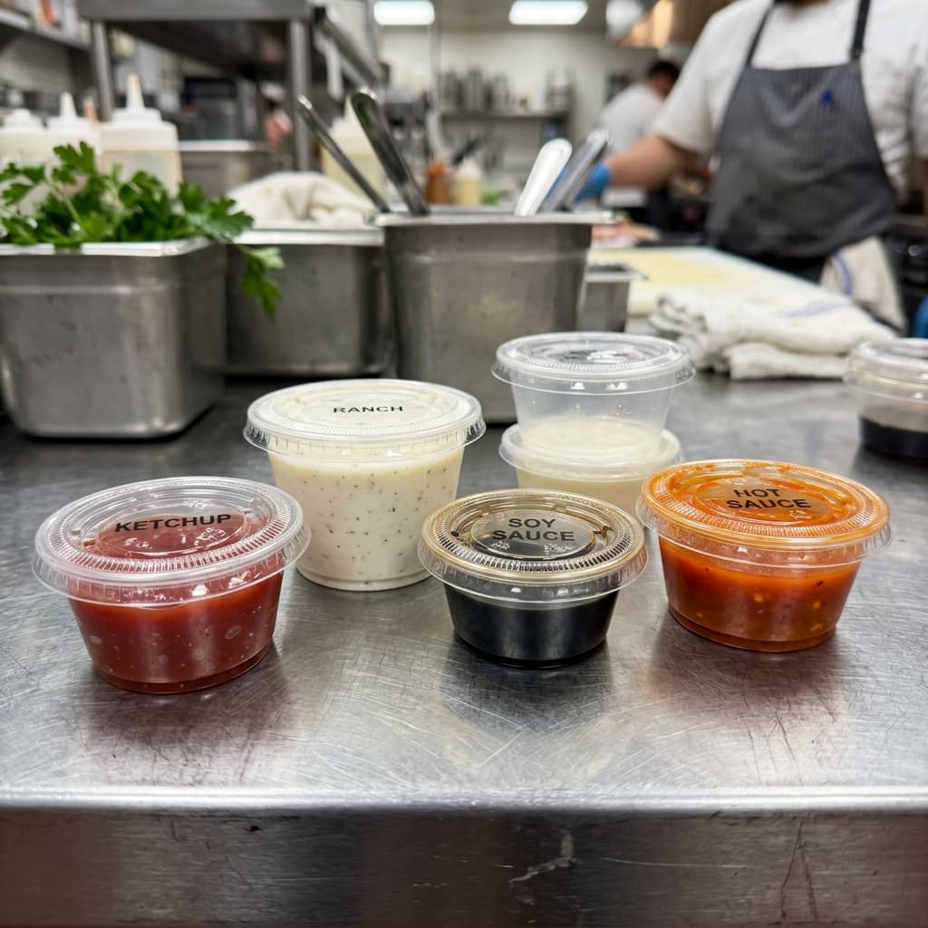 coppette salsa all'ingrosso | PP Condiment Containers Who - Brosan Packaging
